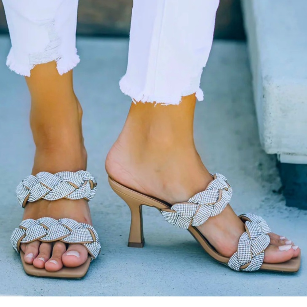 CYNDELLA EMBELLISHED BRAIDED HEELED SANDAL- SIZE 7